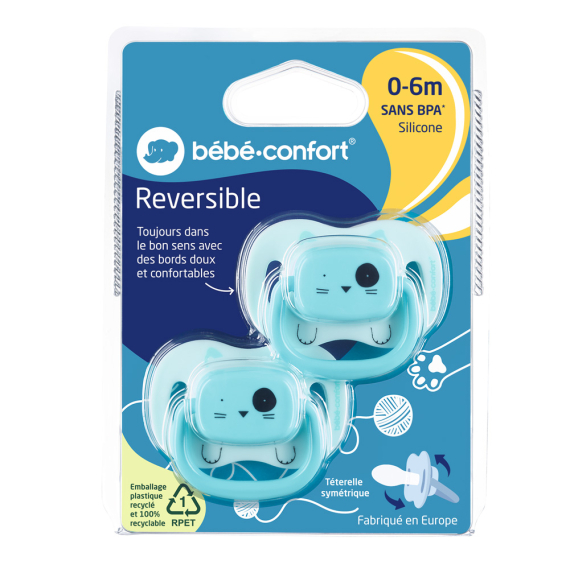 Пустышка силиконовая реверсивная Bebe Confort, 2 шт, 6/18 (Minimalistic Animals / синяя)