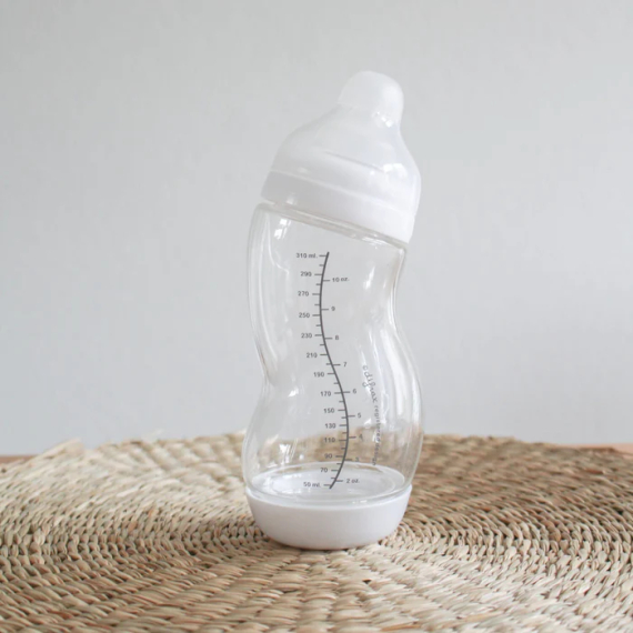 Стеклянная антиколиковая бутылочка Difrax S-bottle Wide с силиконовой соской, 310 мл (White)
