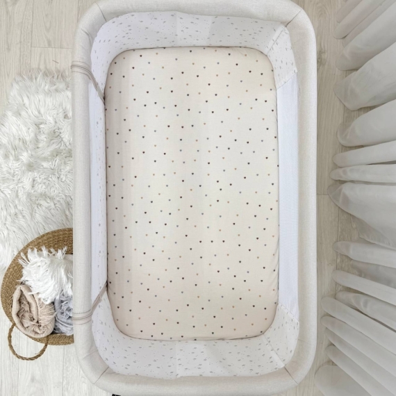Простирадло Маленька Соня MiniNest поплін 50х83 см овал, 2 шт (Сердечка на бежевому + лате)