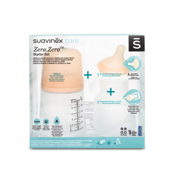 Пляшечка антиколікова Suavinex ZERO.ZERO, 180 мл, соска інтенсивний потік