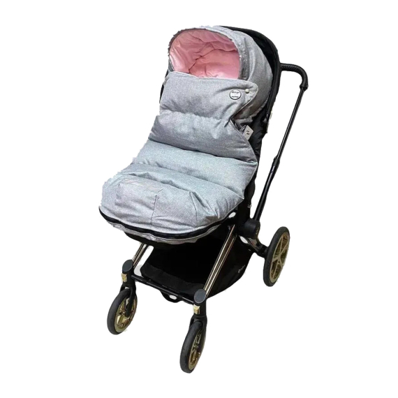 Зимовий футмуф на коляску Decoza Moms (Світло-сірий меланж / рожевий плюш)
