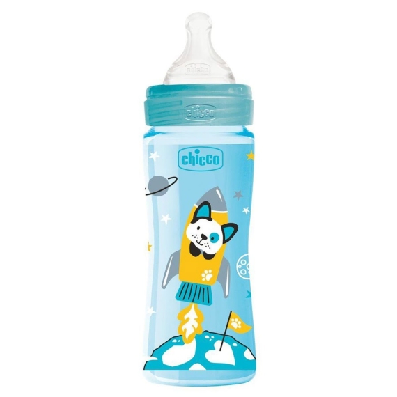 Пляшка пластикова Chicco Well-Being 330 мл, соска силіконова від 4 місяців, швидкий потік (блакитна) - фото | Интернет-магазин автокресел, колясок и аксессуаров для детей Avtokrisla
