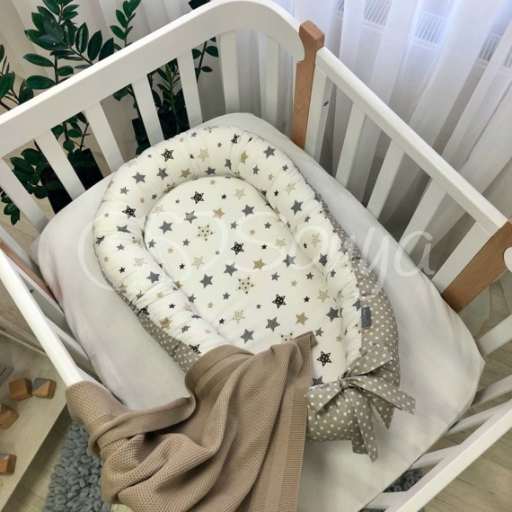 Кокон Маленька Соня Baby Design Premium (сіро-бежевий із зірками) - фото | Интернет-магазин автокресел, колясок и аксессуаров для детей Avtokrisla