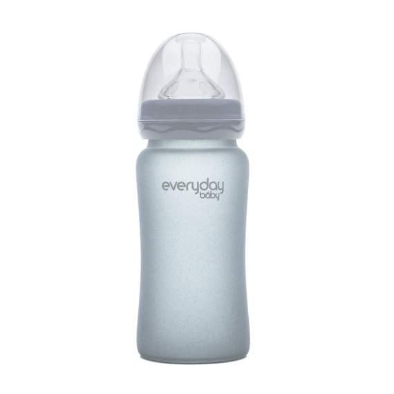 Стеклянная детская бутылочка с силиконовой защитой Everyday Baby, 240 мл (серый) - фото | Интернет-магазин автокресел, колясок и аксессуаров для детей Avtokrisla