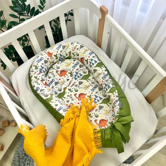 Кокон Маленькая Соня Baby Design Premium (дино / олива) - фото | Интернет-магазин автокресел, колясок и аксессуаров для детей Avtokrisla