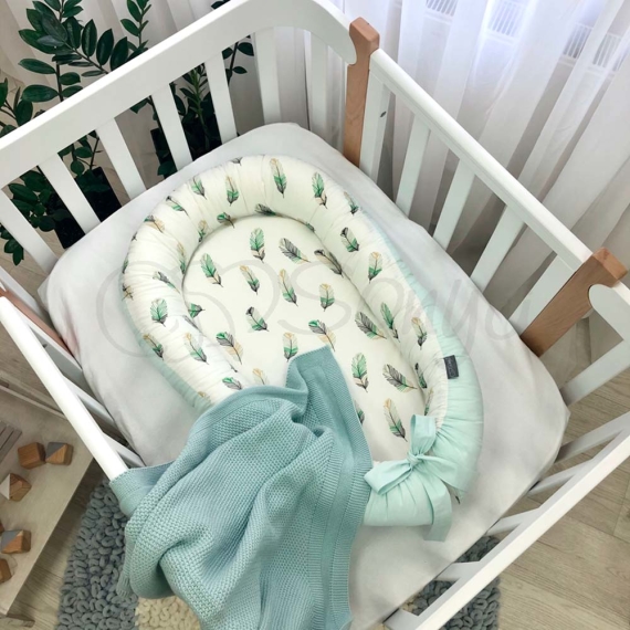 Кокон Маленькая Соня Baby Design Premium (перо / мята) - фото | Интернет-магазин автокресел, колясок и аксессуаров для детей Avtokrisla