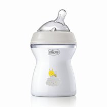 Пляшка пластикова Chicco Natural Feeling 250 мл, соска силіконова від 2 місяців, середній потік (сіра)