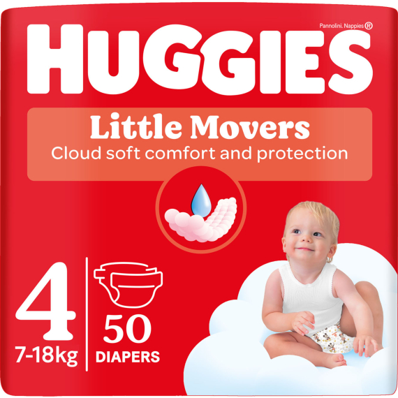 Підгузки Huggies Little Movers 4, 7–18 кг, 50 шт - фото | Интернет-магазин автокресел, колясок и аксессуаров для детей Avtokrisla