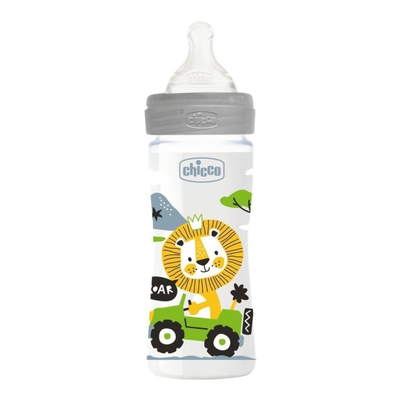 Бутылка пластиковая Chicco Well-Being 250 мл, соска силиконовая от 2 месяцев, средний поток (серая) - фото | Интернет-магазин автокресел, колясок и аксессуаров для детей Avtokrisla
