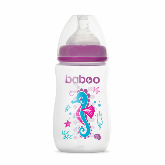 Пляшечка для годування Baboo Sea Life Антиколікова, 250 мл, середній потік, 3+ (фіолетова) - фото | Интернет-магазин автокресел, колясок и аксессуаров для детей Avtokrisla