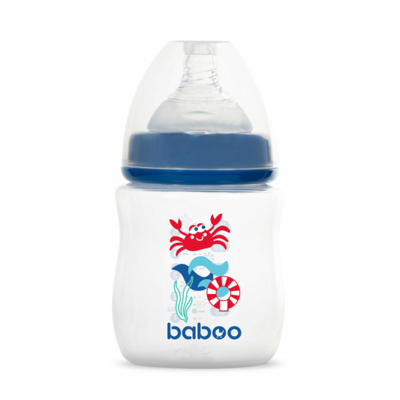 Пляшечка для годування Baboo Marine Антиколікова, 150 мл, повільний потік, 0+ (синя) - фото | Интернет-магазин автокресел, колясок и аксессуаров для детей Avtokrisla