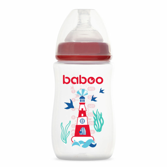 Пляшечка для годування Baboo Marine Антиколікова, 250 мл, середній потік, 3+ (червона) - фото | Интернет-магазин автокресел, колясок и аксессуаров для детей Avtokrisla