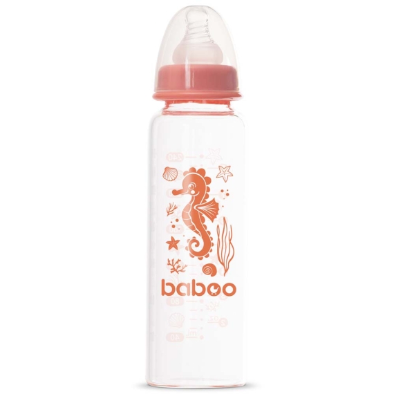 Стеклянная бутылочка для кормления Baboo Антиколиковая, 240 мл, 3+ мес (Sea Life / оранжевая) - фото | Интернет-магазин автокресел, колясок и аксессуаров для детей Avtokrisla