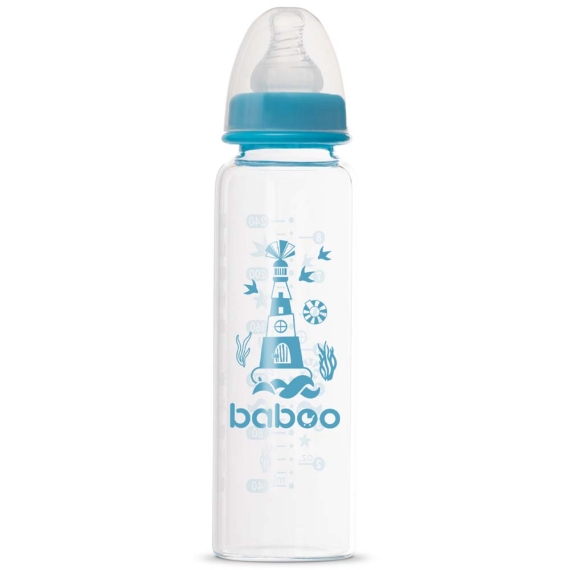 Стеклянная бутылочка для кормления Baboo Антиколиковая, 240 мл, 3+ мес (Marine / синяя) - фото | Интернет-магазин автокресел, колясок и аксессуаров для детей Avtokrisla