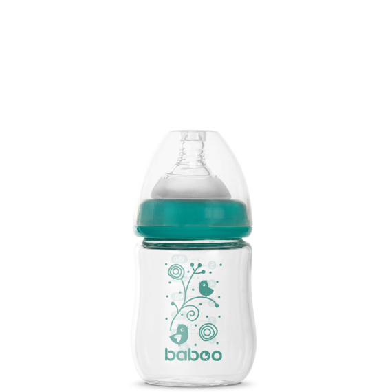 Стеклянная бутылочка для кормления с широким горлышком Baboo Антиколиковая, 150 мл, 0+ мес - фото | Интернет-магазин автокресел, колясок и аксессуаров для детей Avtokrisla