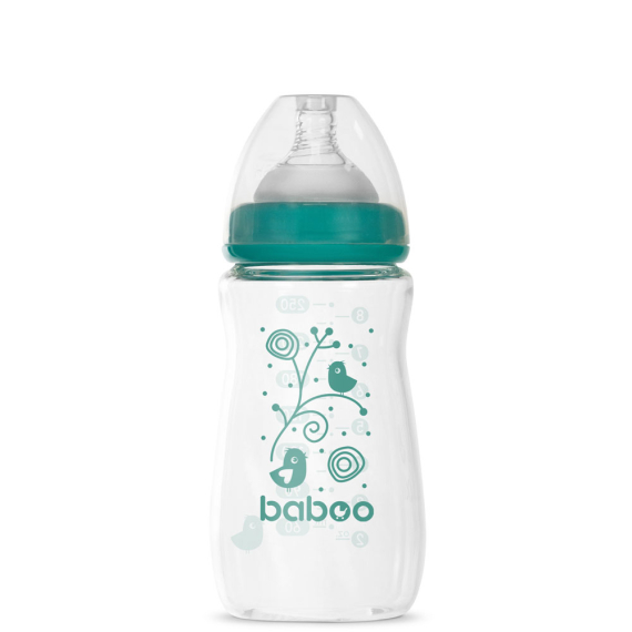 Стеклянная бутылочка для кормления с широким горлышком Baboo Антиколиковая, 250 мл, 3+ мес - фото | Интернет-магазин автокресел, колясок и аксессуаров для детей Avtokrisla
