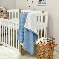 Плед в'язаний утеплений Маленька Соня коси-ромби (блакитний)