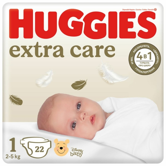 Підгузки Huggies Extra Care 1 2-5 кг (22 шт) - фото | Интернет-магазин автокресел, колясок и аксессуаров для детей Avtokrisla