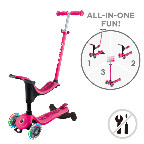 Самокат GLOBBER серії GO UP SPORTY 360 колеса з підсвіткою 1+ (фуксія) - фото | Интернет-магазин автокресел, колясок и аксессуаров для детей Avtokrisla