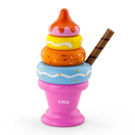 Дерев'яна пірамідка Viga Toys Морозиво (рожевий) - фото | Интернет-магазин автокресел, колясок и аксессуаров для детей Avtokrisla