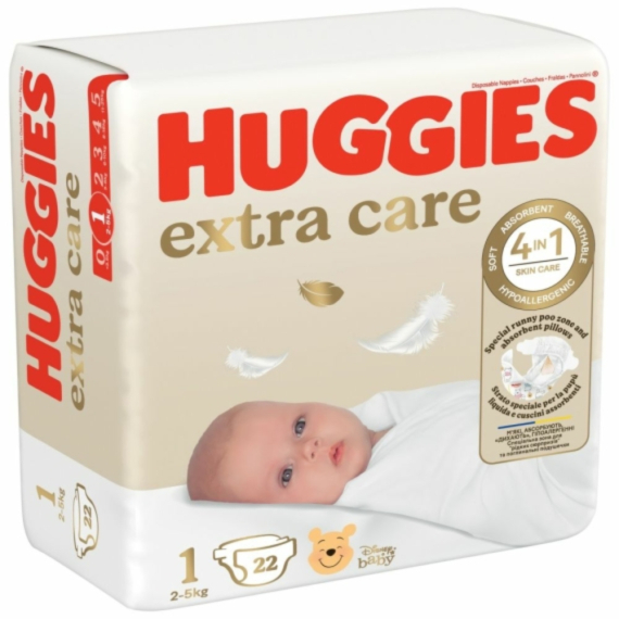 Підгузки Huggies Extra Care 1, 2–5 кг, 22шт - фото | Интернет-магазин автокресел, колясок и аксессуаров для детей Avtokrisla