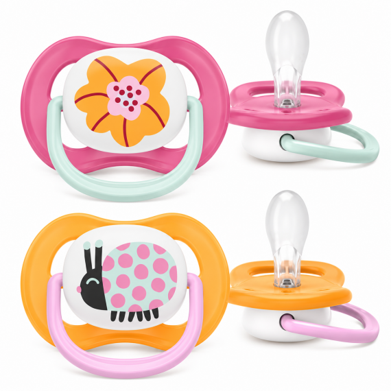 Пустушка Philips Avent Ultra Air, 2шт (рожево-помаранчева) - фото | Интернет-магазин автокресел, колясок и аксессуаров для детей Avtokrisla