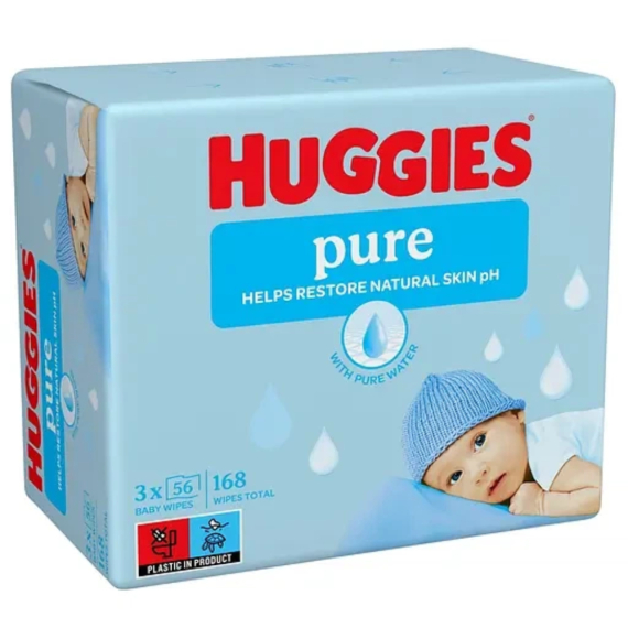 Вологі серветки Huggies Pure 2+1, 56×3 шт. - фото | Интернет-магазин автокресел, колясок и аксессуаров для детей Avtokrisla