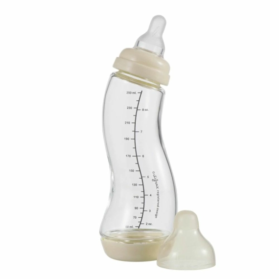 Стеклянная антиколиковая бутылочка Difrax S-bottle Natural с силиконовой соской, 250 мл (Popcorn) - фото | Интернет-магазин автокресел, колясок и аксессуаров для детей Avtokrisla