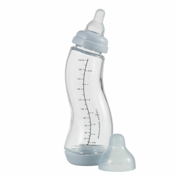 Стеклянная антиколиковая бутылочка Difrax S-bottle Natural с силиконовой соской, 250 мл (Blue) - фото | Интернет-магазин автокресел, колясок и аксессуаров для детей Avtokrisla