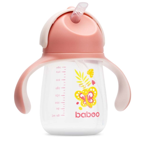 Чашка непроливайка Baboo с силиконовой соломинкой, 260 мл, 9+ (Butterfly / розовая) - фото | Интернет-магазин автокресел, колясок и аксессуаров для детей Avtokrisla