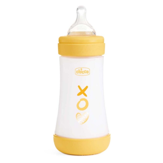 Пляшка пластикова Chicco PERFECT 5, 240 мл, соска силіконова, від 2 місяців, середній потік (жовта) - фото | Интернет-магазин автокресел, колясок и аксессуаров для детей Avtokrisla