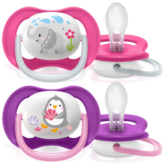 Пустушка Philips AVENT Ultra Air Animal SCF080/08, 6-18 міс, 2 шт (рожева і фіолетова) - фото | Интернет-магазин автокресел, колясок и аксессуаров для детей Avtokrisla