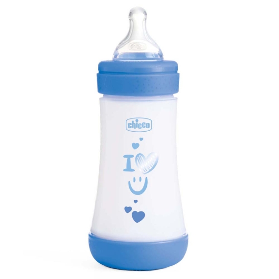 Бутылочка пластиковая Chicco PERFECT 5, 240 мл, соска силиконовая, от 2 месяцев, средний поток (голубая) - фото | Интернет-магазин автокресел, колясок и аксессуаров для детей Avtokrisla
