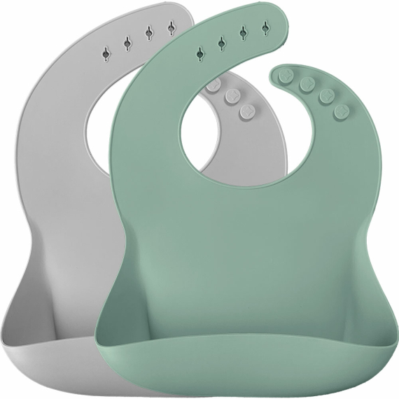Нагрудник силиконовый MinikOiOi Basics-Bib 2 шт (River Green/Powder Grey) - фото | Интернет-магазин автокресел, колясок и аксессуаров для детей Avtokrisla