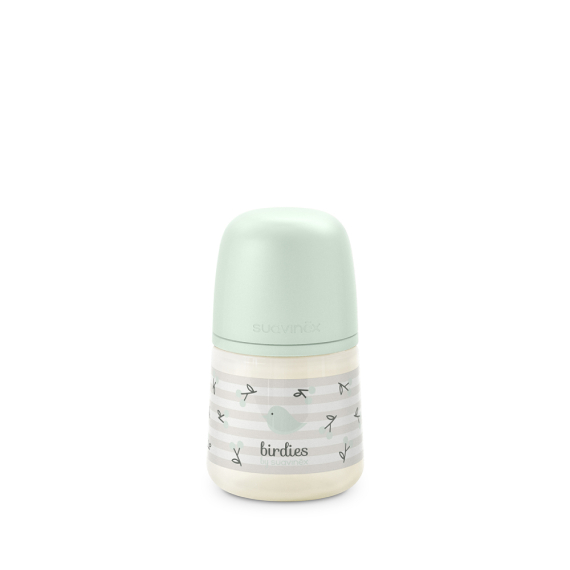 Пляшечка Suavinex Birdies, 150 мл, фізіологічна соска, повільний потік (м'ятна) - фото | Интернет-магазин автокресел, колясок и аксессуаров для детей Avtokrisla