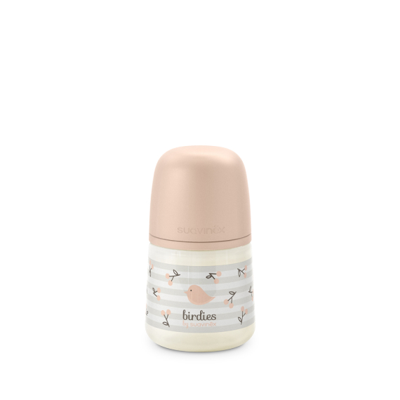 Пляшечка Suavinex Birdies, 150 мл, фізіологічна соска, повільний потік (світло-рожева) - фото | Интернет-магазин автокресел, колясок и аксессуаров для детей Avtokrisla