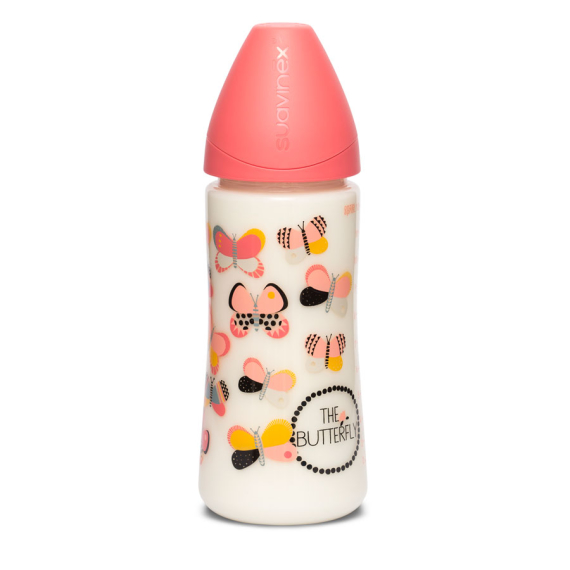 Пляшка Suavinex Крилаті історії з круглою соскою, швидкий потік, 360 мл (рожева) - фото | Интернет-магазин автокресел, колясок и аксессуаров для детей Avtokrisla