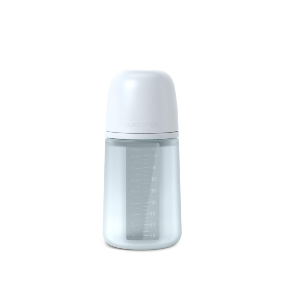Пляшечка Suavinex Colour Essence, силіконова, 240 мл, фізіологічна соска, повільний потік (світло-блакитна) - фото | Интернет-магазин автокресел, колясок и аксессуаров для детей Avtokrisla