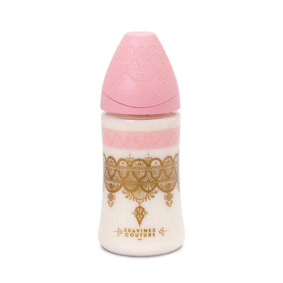 Пляшечка Suavinex Couture з круглою 3-позиційною соскою, 270 мл (рожева) - фото | Интернет-магазин автокресел, колясок и аксессуаров для детей Avtokrisla