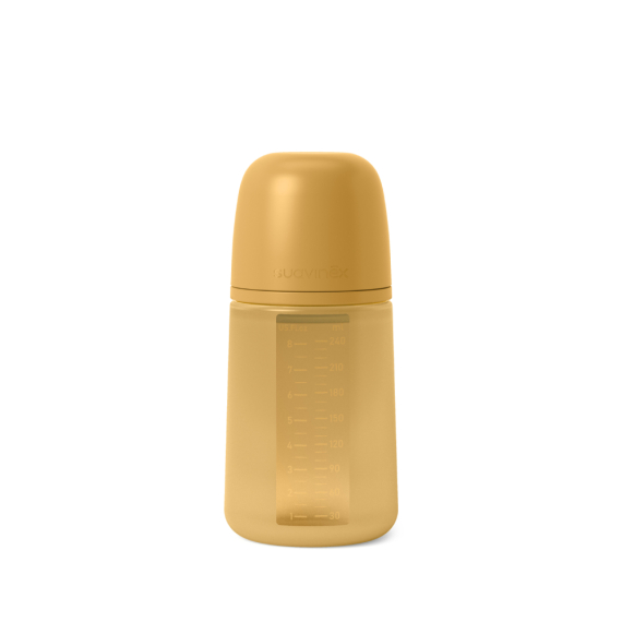 Пляшечка Suavinex Colour Essence, силіконова, 240 мл, фізіологічна соска, повільний потік (мустард) - фото | Интернет-магазин автокресел, колясок и аксессуаров для детей Avtokrisla
