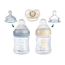 Стартовий набір BEBE CONFORT Physio Air 150 мл, 2 шт + пустушка (Blue / Sand)