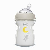 Пляшка скляна Chicco Natural Feeling 250 мл, соска силіконова від 0 місяців, повільний потік