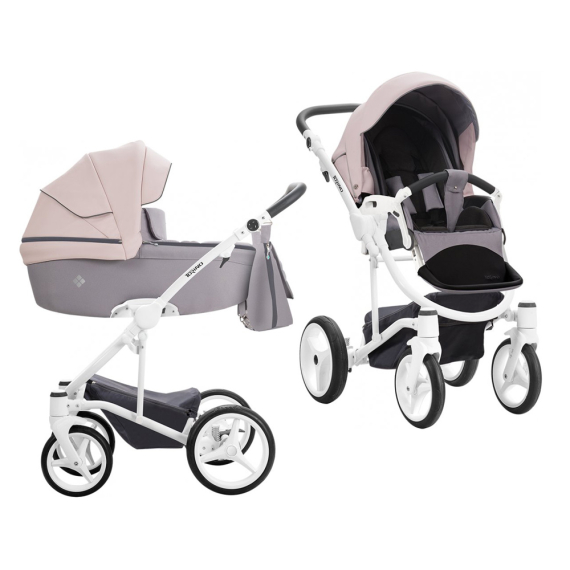 Универсальная коляска 2 в 1 Bebetto Torino (04/розовый-серый/белая рама) - фото | Интернет-магазин автокресел, колясок и аксессуаров для детей Avtokrisla