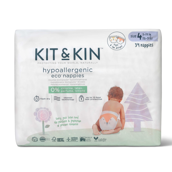 Гіпоалергенні підгузки Kit & Kin, розмір 4, від 9 до 14 кг, 34 штук - фото | Интернет-магазин автокресел, колясок и аксессуаров для детей Avtokrisla