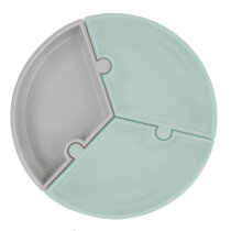 Секційна тарілка на присосці силіконова MinikOiOi Puzzle (River Green / Powder Grey)