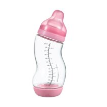 Скляна антиколікова пляшечка Difrax S-bottle Wide із силіконовою соскою, 310 мл (Pink)
