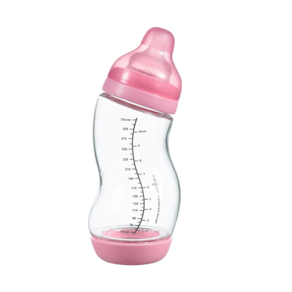 Скляна антиколікова пляшечка Difrax S-bottle Wide із силіконовою соскою, 310 мл (Pink) - фото | Интернет-магазин автокресел, колясок и аксессуаров для детей Avtokrisla