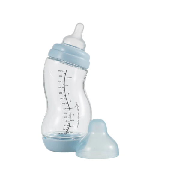 Стеклянная антиколиковая бутылочка Difrax S-bottle Wide с силиконовой соской, 310 мл (Blue) - фото | Интернет-магазин автокресел, колясок и аксессуаров для детей Avtokrisla