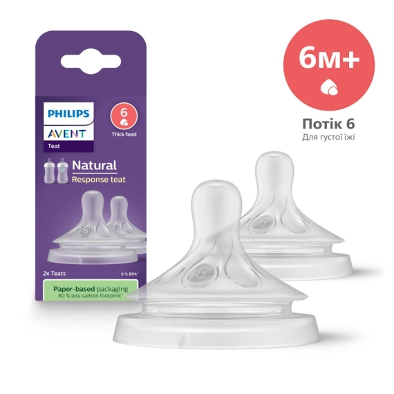 Соска силіконова Philips AVENT Natural Природний потік SCY966/02, 6 міс+, 2 шт, для густої їжі - фото | Интернет-магазин автокресел, колясок и аксессуаров для детей Avtokrisla
