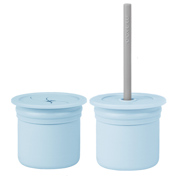 Чашка-контейнер с трубочкой силиконовая MinikOiOi Sip+Snack (Mineral Blue / Powder Grey) - фото | Интернет-магазин автокресел, колясок и аксессуаров для детей Avtokrisla